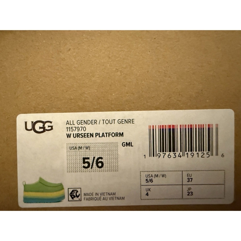 UGG Urseen Platform Clog Green Rainbow Sole Slip On Mule Men's 5/Women's 6 - Picture 3 of 11